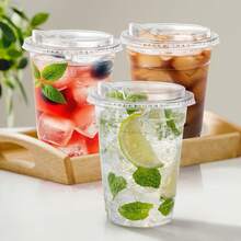 16 Oz 20/40/100 Pcs Clear Plastic Cups With Lids, Sturdy Iced Coffee Cups With Straw Lids, Food- Smoothie Cups, Suitable For Cold Drinks, Juice, Milkshake Party Cups - Clear 16oz - View 4