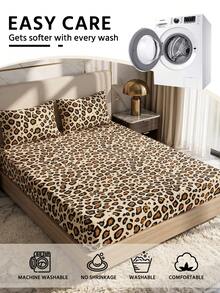1pc Leopard Print Fitted Sheet, Bedding, Mattress Protector, Bed Cover, Room Decor, Dust-Proof & Non-Slip, Skin-Friendly & Breathable, Ultra Soft & Lightweight, Suitable For Twin/Full/Queen/King Bed, All Season, Machine Washable, Pillowcase & Duvet Cover Not Included, Deep Pocket - Multicolor - View 8