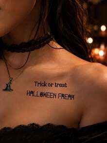 1-20pcs Custom Halloween Text Temporary Tattoo Sticker, Gothic Party Body Decor, Personalized Name Tattoo, Customized Spooky Quote Decal, Customizable Trick Or Treat Gift, Halloween Party Favor, Personalized Tattoos, Fake Tattoos, Family, Friends - Multicolor - View 6