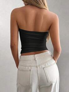 Women's Summer Casual Vintage Hot Girl Style Solid Color Halter Top, Suitable For Streetwear And Commuting Black - Black - View 2