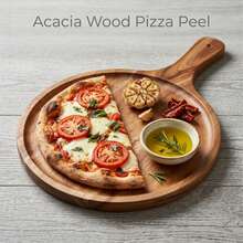 Tábua de Pizza de Madeira, Tábua de Queijo, Bandeja, Prato de Pizza de Alta Qualidade com Alça, Tábua de Corte de Pizza de Madeira Natural, Adequada para Pizza Caseira, Corte de Frutas e Vegetais, Pão, Queijo, Utensílios de Cozinha, Acessórios de Cozinha, Adequada para Natal, Halloween, Páscoa - Visão 2