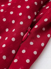Vestido sin mangas con tirantes finos, volantes, lunares, capas y cuello halter - Rojo - Ver 6
