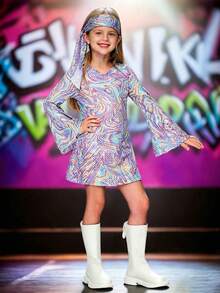 Tween Girl 70s Disco Party Dress Costume For Dance Party, Birthday Party, Children's Day, Halloween - Multicolor - View 5