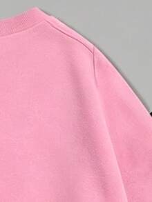 Young Girl Bow Pattern Print Crew Neck Long Sleeve Top And Flare Pants Set - Pink - View 6