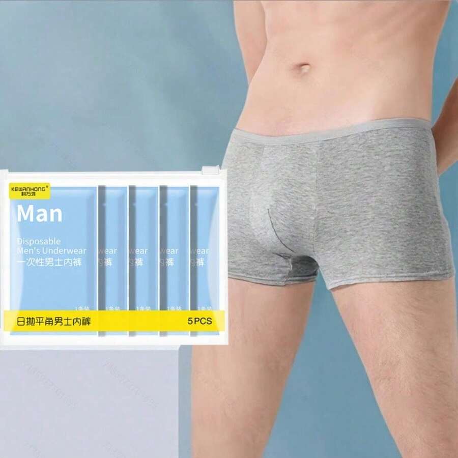 5pcs Men'S Disposable Gray Underwear, Soft And Comfortable, Individually Packaged For Easy Carrying, Suitable For Work Trips, Travel, Daily Home Use, And No-Wash - Multicolor - View 1