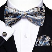 Paisley Striped Bow Tie For Men Silk Pre-Tied Bowtie Pocket Square Cufflinks Set Formal Wedding Party Prom - Multicolor - View 2