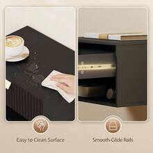 Modern Floating Wall Mounted Bedside Tables With Fluted Drawer For Bedroom And Living Room - Black - View 8