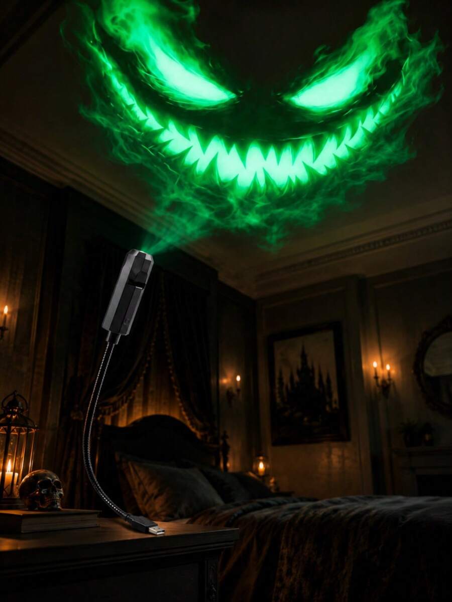 مصباح رأس جمجمة هالوين 4-أنماط، تصاميم واقعية باللون الأبيض والأحمر والأخضر والذهبي، مصباح محمول يعمل ب- USB مع دوران 360° لديكور غرفة النوم وحفلات الرعب