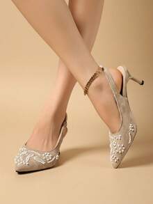 2026 Summer New Backless Sandals Fashion Commute Thin High Heel Pointed Toe Women's Shoes - Khaki - View 4