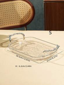 Thickened PET Rectangular Serving Tray With Handle, Water Ripple Pattern, Tea Cup Coffee Cup Water Cup Storage, Durable And Break-Resistant - Perfect For Home Living Room Decor, Weddings And Parties - Translucent Silver - View 10