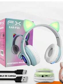 Pink Cat Ear Headphones, Bluetooth With LED Lights, Foldable, Stereo Sound, USB Charging - View 1