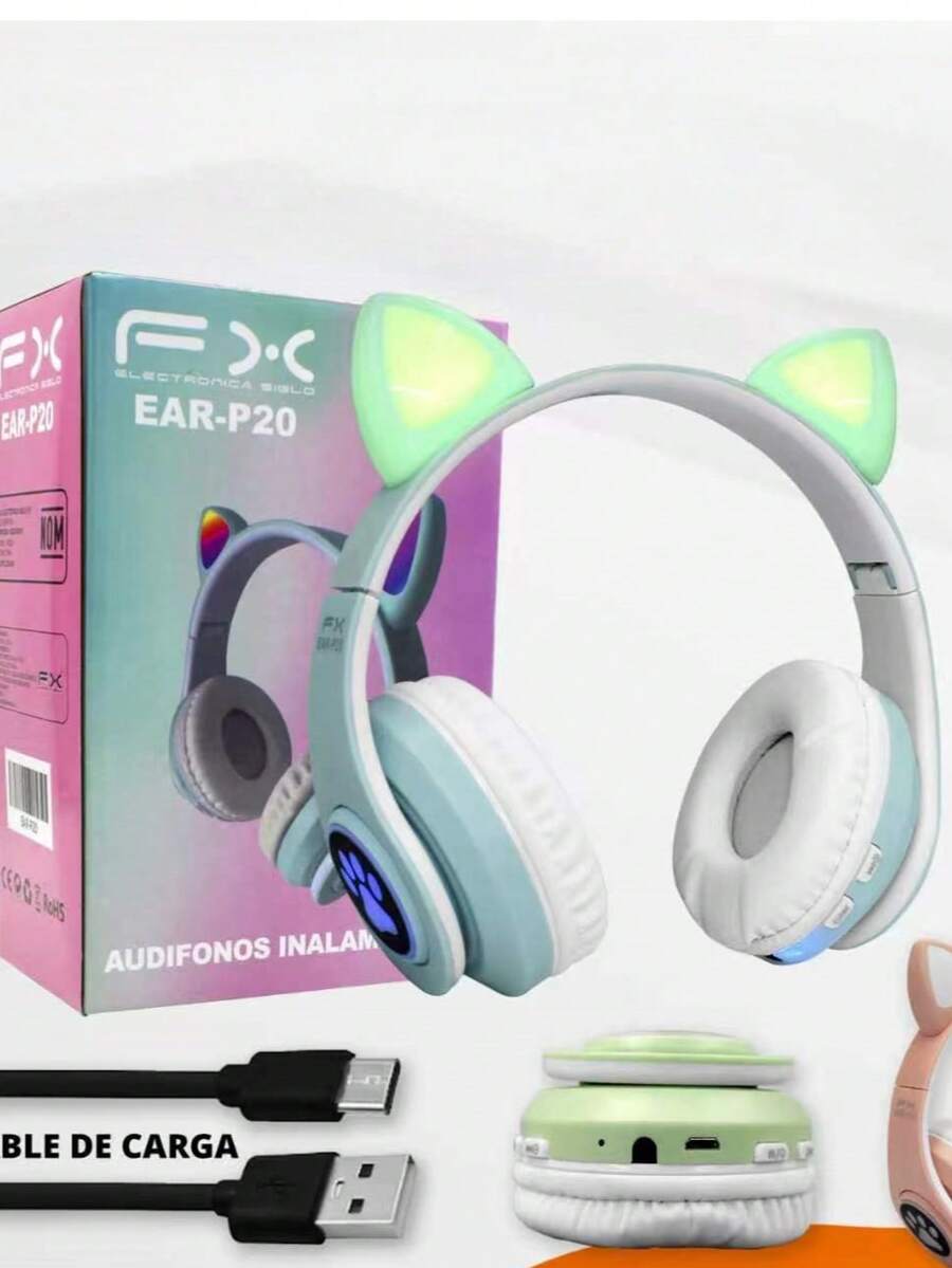Pink Cat Ear Headphones, Bluetooth With LED Lights, Foldable, Stereo Sound, USB Charging - View 1