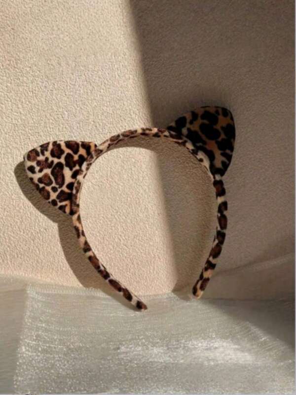 1pc Cute Leopard Print Cat Ear Headband - Christmas & Halloween & Valentine's Day Gift / Party Costume Accessory [Random Leopard Print Position]