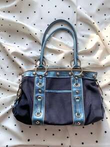 Vintage Y2K Hot Girl Style Large Capacity Niche Design Ins Fashion High-End Handbag Shoulder Bag Underarm Bag, Sweet Cool Versatile Tote Bag - Royal Blue - View 5
