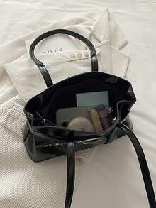 Fashion Solid Color PU Shoulder Bag, Strap Decor, Suitable For Women Shopping, Dating, Gift And Daily Use - Black - View 6