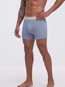 Snug League 3pcs Men Underwear Bicolor Striped Letter Print Breathable Midrise Boxer Brief - Multicolor - View 5