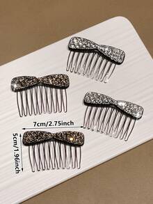 4pcs Women's Latest High-Top Volumizing Bow Rhinestone Seamless Invisible Backcomb Hair Clips, Side Hair Taming Volumizing Tool Small Backcomb Hair Clips For Bangs, Hair Styling Volumizing Top Clips, Makeup Positioning, Beach Vacation, Face-Slimming, Princess Gift Hair Accessories - Multicolor - View 6