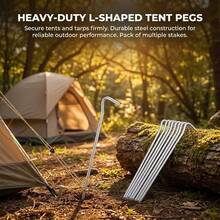 10Pcs High Strength Carbon Steel Hook Shaped Extended Tent Pegs Outdoor Camping Stakes For Garden Grass Various Terrains - Silver - View 1