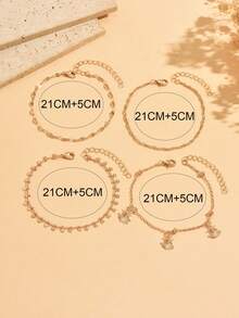 4pcs/Set Classic All-Match Multi-Layer Gold Anklet Set, Fashionable Versatile Star Tassel Rhinestone Cross Star Decor Women's Foot Jewelry, Suitable For Daily Wear And Vacation Party, Chain Cut By Length, Number Of Sections Not Fixed - Gold - View 4