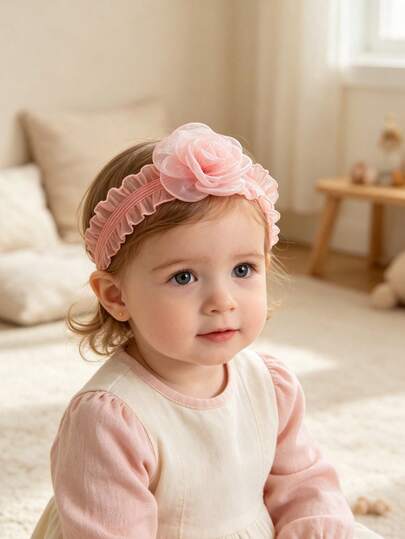 1pc Sweet Princess Style Baby Headband, Cute Chiffon 3D Flower Baby Headband, Soft Comfortable Mesh Lace Baby Headband, Fashion Baby Headwear, Baby Clothing Accessory Hair Accessory