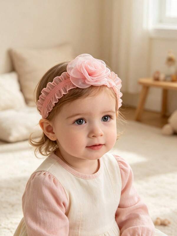 1pc Sweet Princess Style Baby Headband, Cute Chiffon 3D Flower Baby Headband, Soft Comfortable Mesh Lace Baby Headband, Fashion Baby Headwear, Baby Clothing Accessory Hair Accessory