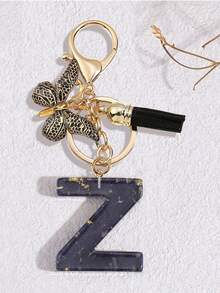 1pc Black Fashion Letter Keychain, Designed For Women's Bags, Exquisite And Compact, With Leopard Butterfly Pattern And Gold Plate 26 Letters A-Z Pendant, Suitable For Girls, Perfect As A Commemorative Gift For Valentine's Day, Teacher's Day And Halloween - Black - View 16