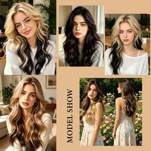 1-Piece Ultra-Lightweight Large Wave Hair Extension | 4 Clips Secure Invisible | Long Layered Curly Hair Volume Booster | Women's Daily Party Voluminous Natural Styling (Seamless Breathable) - Multicolor - View 12