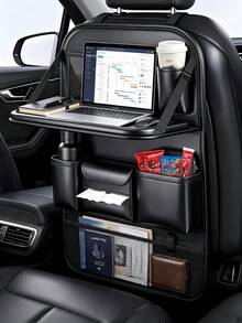 Organizer Penyimpanan Mobil dengan Meja Lipat, Tas Penyimpanan Multi-Saku Jala Dua Lapis, Tali yang Dapat Diatur dan Tempat Gelas, Menghemat Ruang dan Ideal untuk Bepergian Bersama Keluarga, Dudukan Tablet dan Buku Portabel, Aksesori Penyimpanan Mobil - MultiWarna - View 2