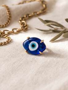1pc Exaggerated Dark Gothic Style Alloy Demon Eye Blue Eye Open Adjustable Ring, Suitable For Women's Daily Wear, Party, Halloween, Gift - Blue - View 3