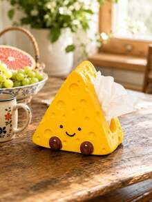 Cute Cartoon Cheese Tissue Box Holder, Cheese Shaped Napkin Dispenser, Desktop Home Decor Storage Ornament - Multicolor - View 2