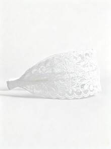大號黑色蕾絲刺繡花朵髮箍 1 件裝 情人節髮箍 頭圈髮飾 頭部配件 - 白色 - 查看 4
