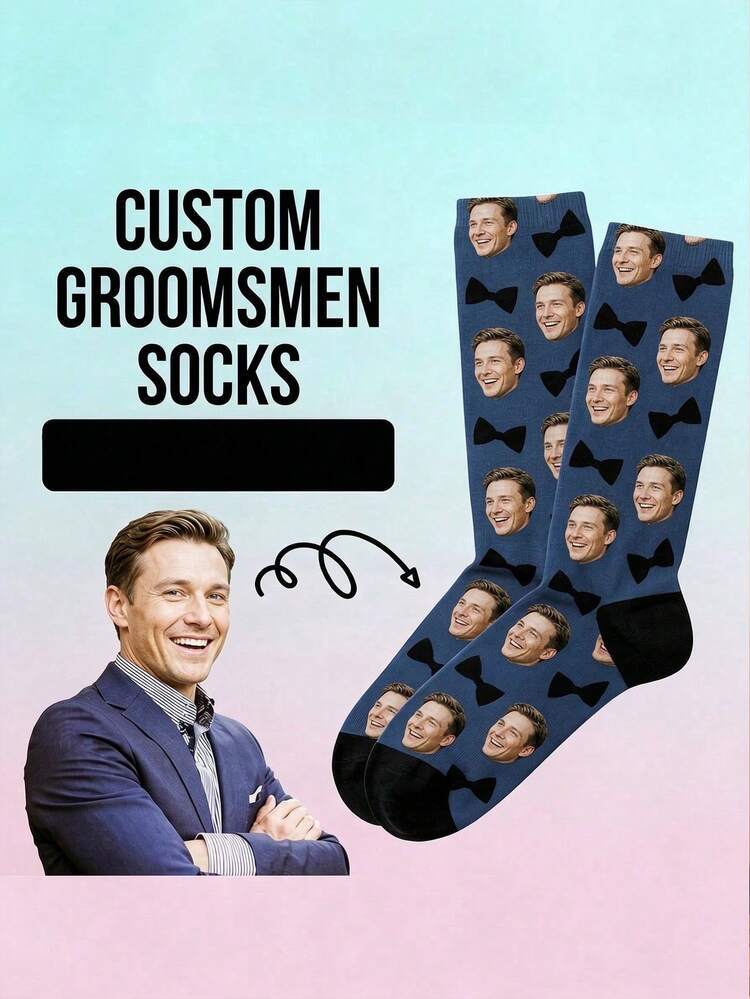 Custom Groomsman Face Socks, Groomsman Invitation Gift, Groom Wedding Socks, Groomsman Gift, Personalized Groomsman Gift - Multicolor - View 7