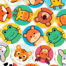 1 Set 32pcs Wooden Cartoon Animal & Plant Memory Matching Game, Animal Fruit Vegetable Dinosaur Multi-Pattern Matching Round Tiles Tabletop Game, Children Observation & Concentration Training, Parent-Child Interaction Early Education Educational Desktop Toy - Multicolor - View 5