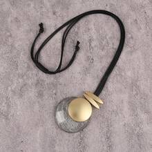 1pc Bohemian Exotic Style Geometric Metal Buckle Round Resin Stone Pendant Necklace, Adjustable Long Braided Rope Choker Neck Accessory, Halloween Party Gift, Vacation Vibe Accessory, Daily Date Outfit, Gift For Girlfriend/Boyfriend - Wax Rope - View 9