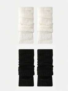Super Soft Knitted Warm Arm Sleeves Fluffy Arm Warmers With Thumb Hole For Cold Weather Stretchy Y2K Japanese Style Long Fingerless Gloves - Multicolor - View 15