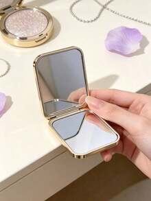 Miu Miu Black Gloss Square Compact Makeup Mirror, Gold Metal Frame Double Sided Pocket Mirror, Normal & Magnifying Portable Travel Hand Mirror Ladies Luxury Mini Beauty Gift MIUMIU-GIFT-17 - Black - View 5