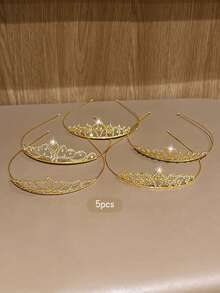 5pcs Gold Crown Minimalist Style Headbands Suitable For Birthday Party Performance Headwear - Multicolor - View 7
