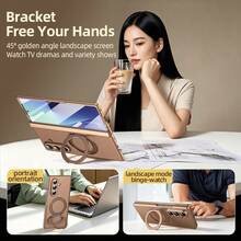 VIETAO Portable 360-Degree Rotating Invisible Phone Mount Wireless Charging Protective Mobile Phone Case Compatible With Samsung Galaxy Z Fold 8 Ultra 7 6 5 4 Tempered Glass Screen Protector Flip Phone Cover - Gold - View 2