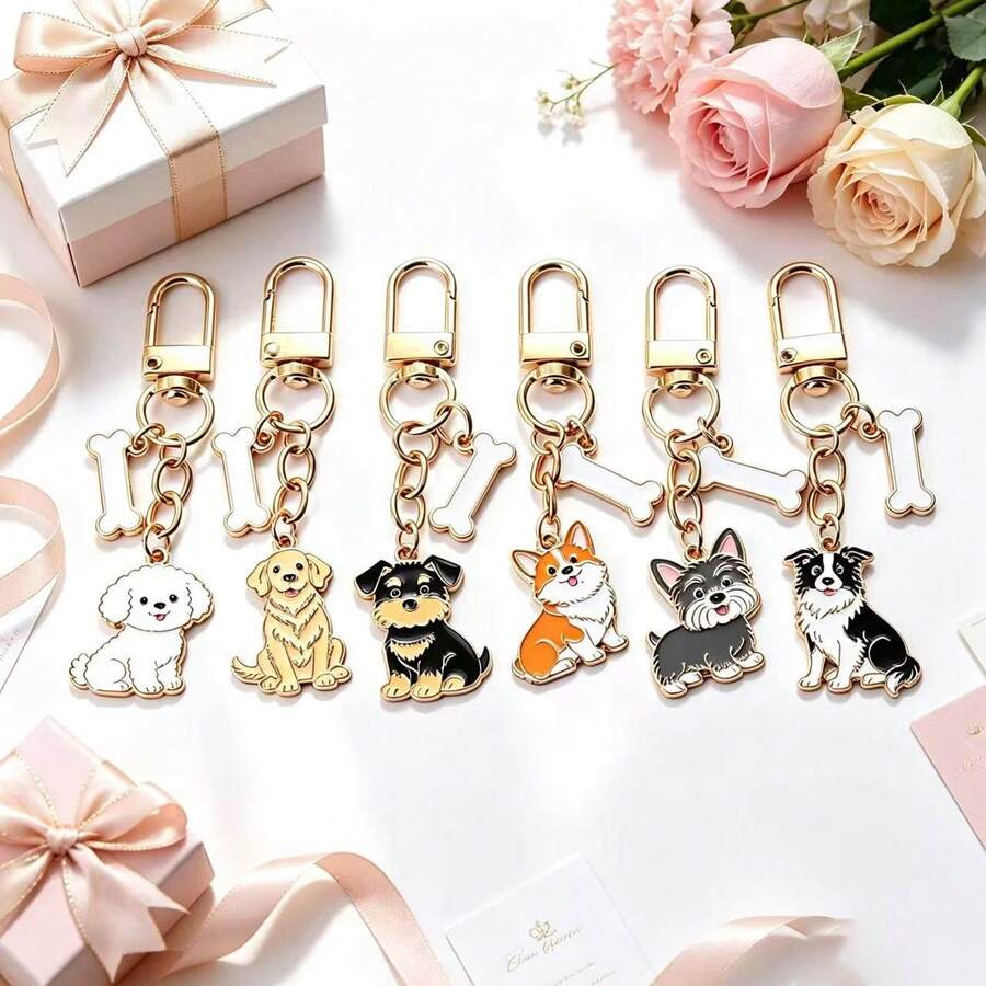 1pc Puppy And Bone Car Keychain Animal Charm Bags And Mobile Phone Charms Gift - Multicolor - View 1