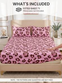 1pc Pink Leopard Print Fitted Sheet, Bedding, Mattress Protector, Bed Cover, Room Decor, Dust-Proof & Anti-Slip, Skin-Friendly & Breathable, Ultra-Soft & Lightweight, Suitable For Single/Double/Queen/King Bed, All Seasons, Machine Washable, Pillowcase And Duvet Cover Not Included, Deep Pocket Design - Multicolor - View 3