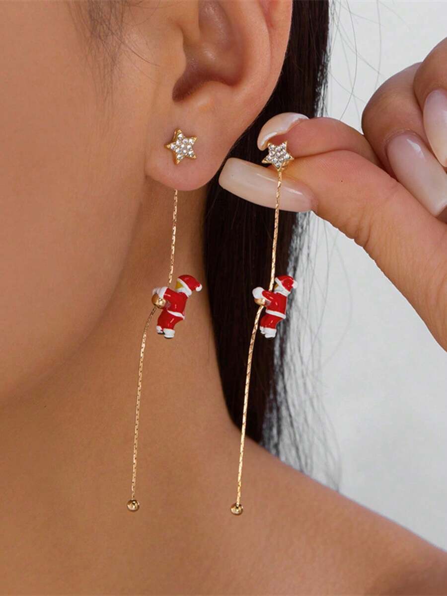 1 Pair Creative Climbing Santa Claus Earrings - Multicolor - View 1