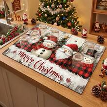 1pc Dish Drying Mat, Coffee Machine Mat, Christmas Theme Dish Drying Mat Red & Black Plaid Absorbent Quick Dry Table Mat, Scratch-Resistant Protective Mat, Restaurant Christmas Decor Mat, Kitchen Holiday Decor Mat, Home Gift, Tabletop Decoration - XYLSD-868 - View 4