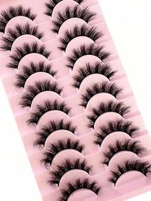10 Pairs Fluffy Faux Mink False Eyelashes, Thin Style, Voluminous Style, Curled Style, 3D Natural Style, Suitable For Party, Daily Wear, Cat Eye Style, Applicable For Various Occasions - Black - View 5