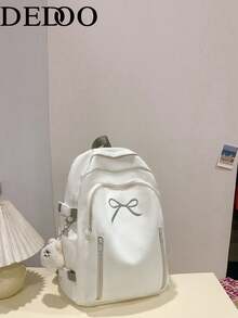 Dedoo Portable Cartoon Pendant Backpack, Large Capacity, Student School Bag, Suitable For Outdoor Travel, Back To School, University Campus Use - Beige - View 6