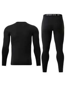 2pcs/Set Men's Thermal Underwear Set, Crew Neck Top + Pants, Winter Base Layer Innerwear - Black - View 3