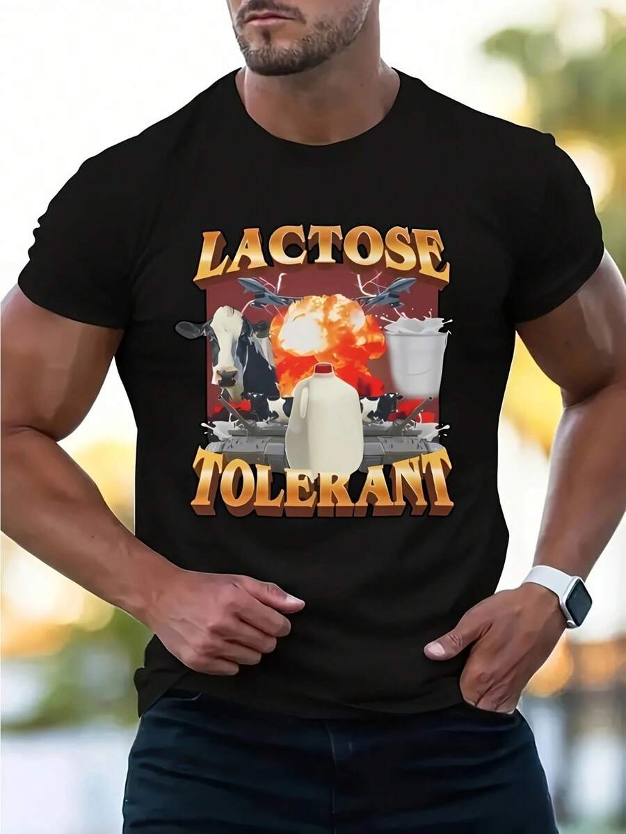 Summer Party Wear Graphic T-Shirt For Men - Lactose Tolerant - 黑色 - 查看 1