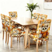 1/4/5/6/7/36pcs Autumn Series Scarf Owl Welcome Pattern Printed Chair Covers/Chair Slipcovers Set, Suitable For Indoor Home, Restaurant, Hotel, Ideal Choice For Modern Daily Decoration. Tablecloth Suitable For Square Dining Table, Elastic Chair Covers Washable. - Multicolor - View 19