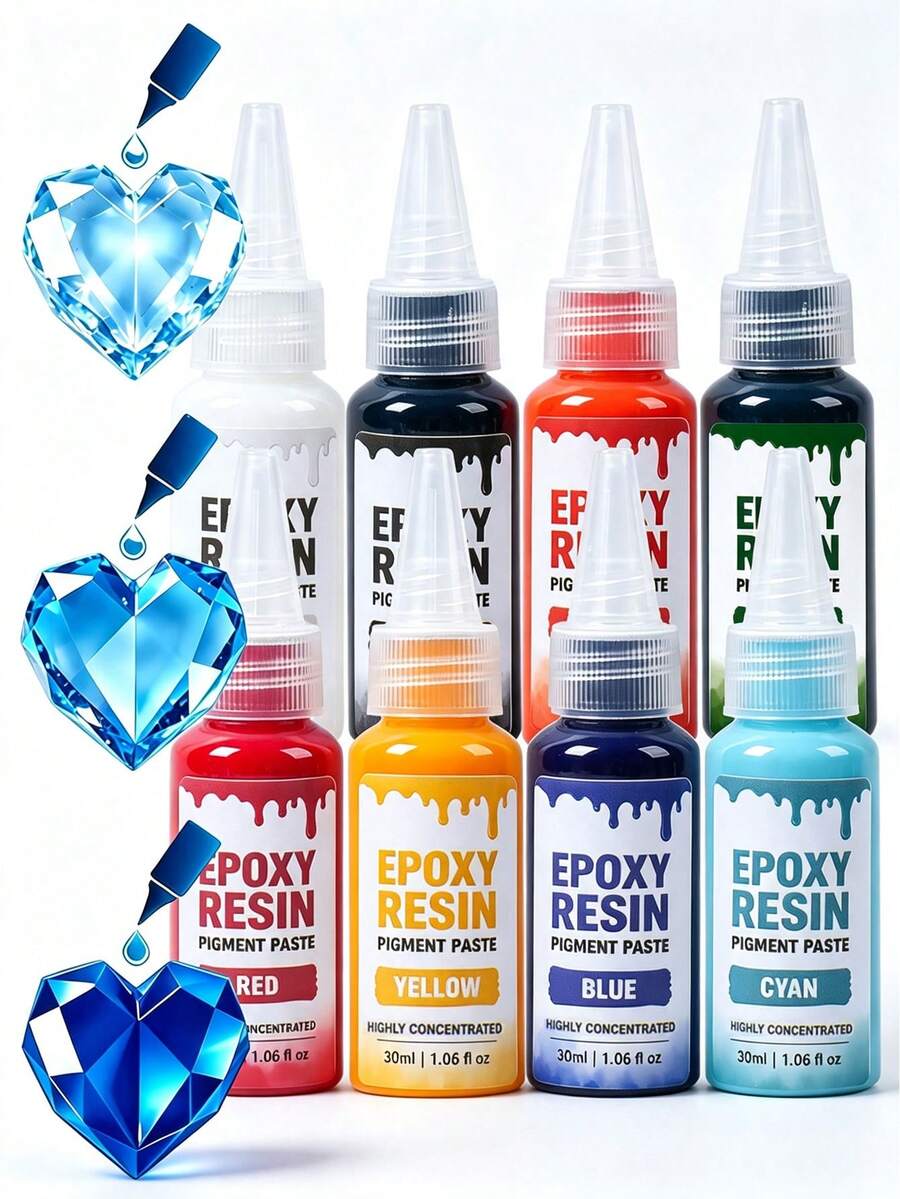 8 Colors 30ml Epoxy Resin Pigment, High Concentration Pigment, Suitable For Epoxy Resin And UV Resin, UV-Resistant Opaque Pigment, Can Create Cell Effect And Lace Texture, 3D Floral Resin Coasters, Jewelry Making And Handmade Crafts - A - View 1