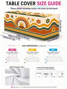 1pc Retro Boho Fall 3-Sided Table Cover, Polyester Tablecloth With Orange Green Wavy Stripes, Vintage Flowers & Sunrise Arch, 70s Geometric Table Decor For Autumn Party,Suitable For Thanksgiving, Weddings, Kitchen Decor, And Autumn Home Decoration. - Multicolor - View 9