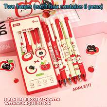 6pcs Apple Erasable Neutral Pen Set, 0.5mm Retractable Ballpoint Pen, Blue Ink, Built-In Eraser, School And Office Supplies, Back To School, Reward Stationery, Holiday Gift Choice - Multicolor - View 10